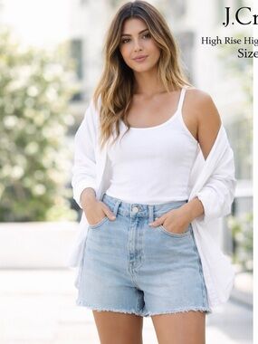 J.Crew Light Wash Denim Shorts Size 28 High Rise Raw Hem Cutoff Jean Shorts